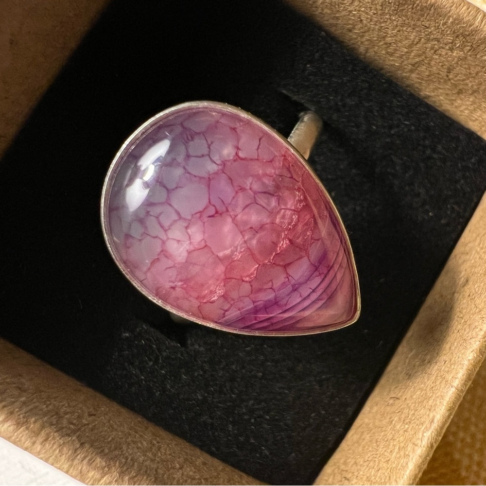 Pink Purple White Dragon Agate Teardrop Ring